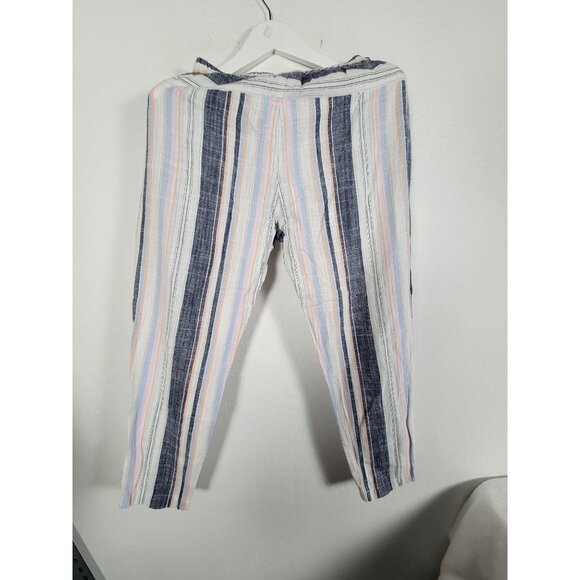 Xirena Womens Striped Straight Leg Cropped Casual Pants XS White Blue Pull-On - Picture 2 of 11